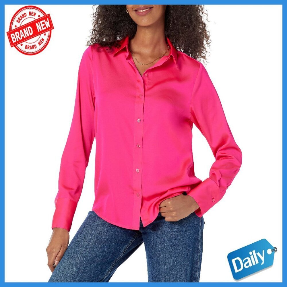 Regular Fit Satin Button Down Blouse Long Sleeve Women's Top